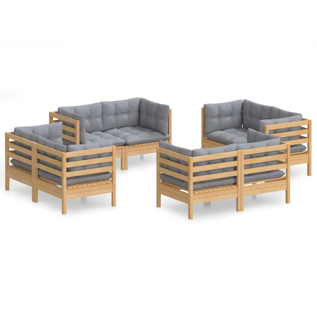 Set mobilier de grădină cu perne, 8 piese, gri, lemn de pin