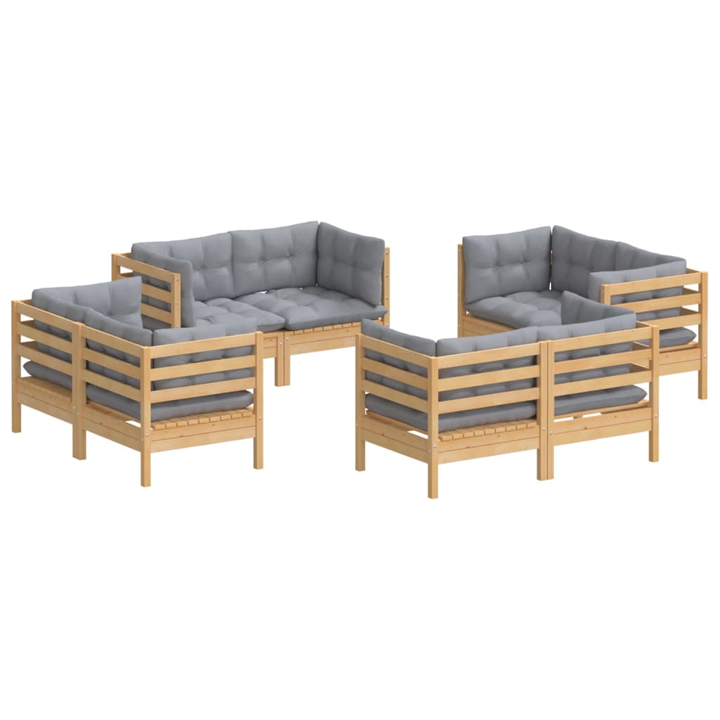 Set mobilier de grădină cu perne, 8 piese, gri, lemn de pin