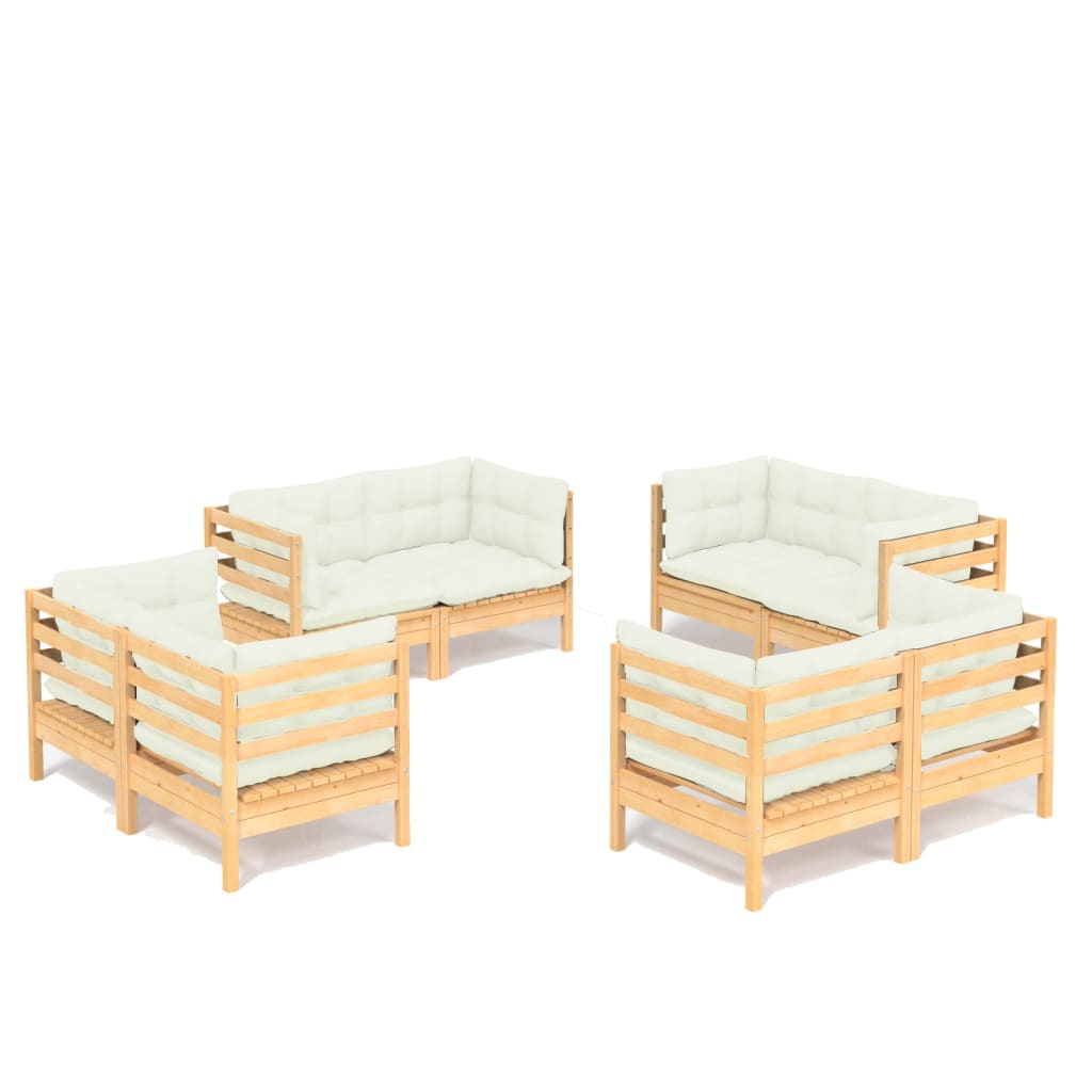 Set mobilier de grădină cu perne, 8 piese, crem, lemn de pin - Lando