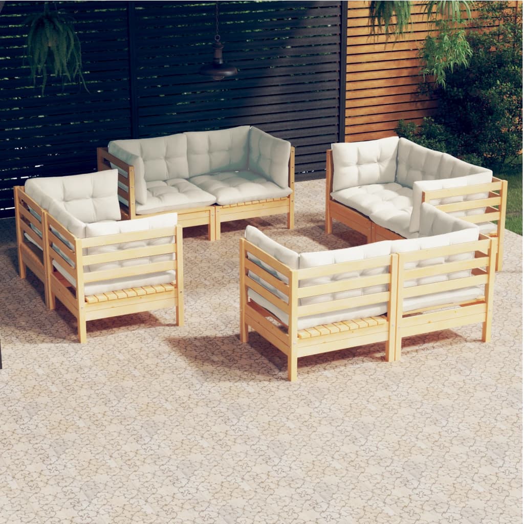 Set mobilier de grădină cu perne, 8 piese, crem, lemn de pin - Lando