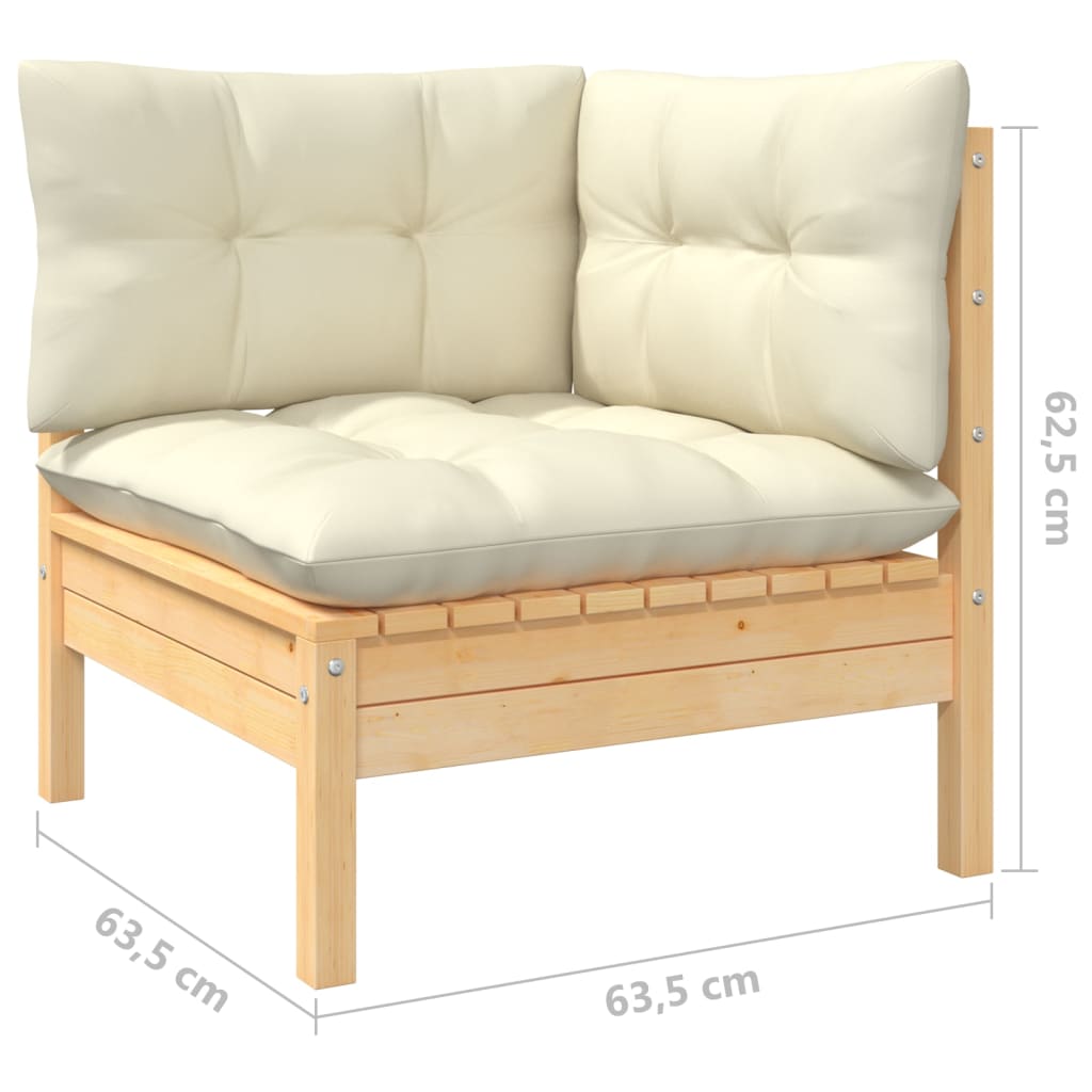 Set mobilier grădină cu perne, 9 piese, crem, lemn de pin