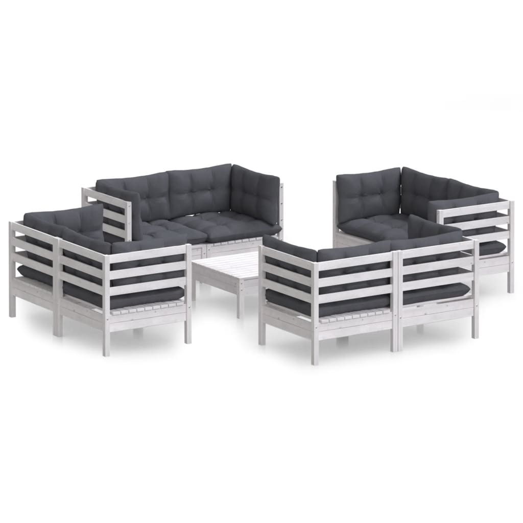 Set mobilier de grădină cu perne, 9 piese, antracit, lemn pin - Lando