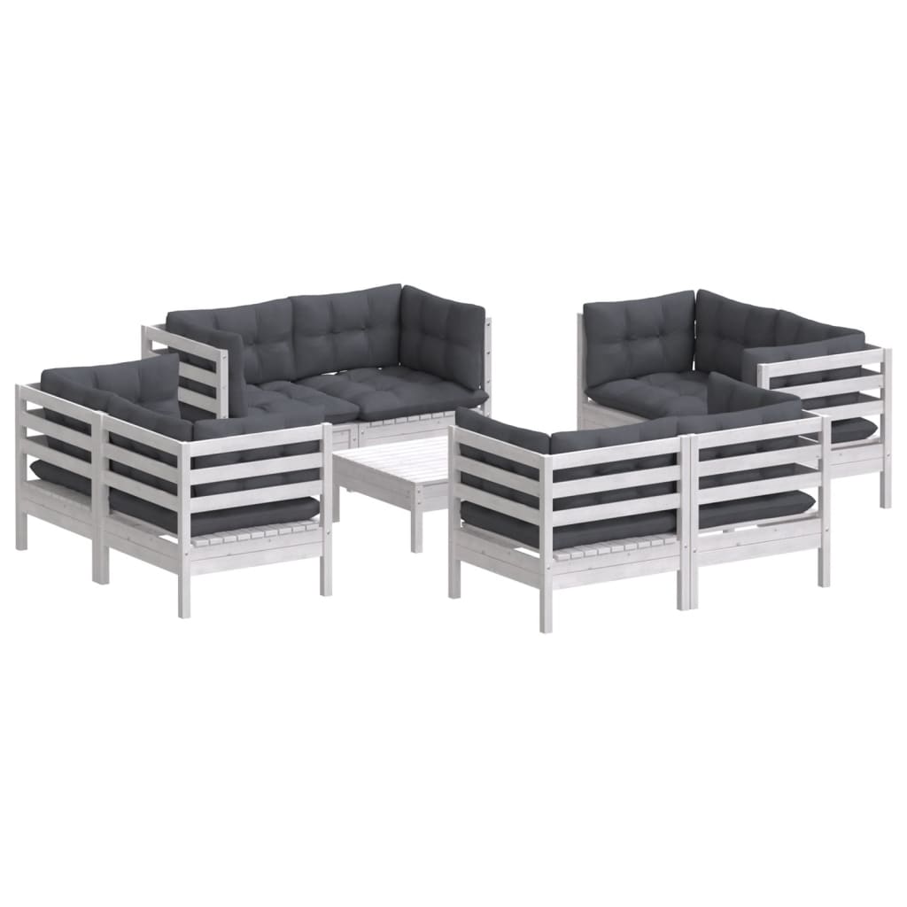 Set mobilier de grădină cu perne, 9 piese, antracit, lemn pin - Lando