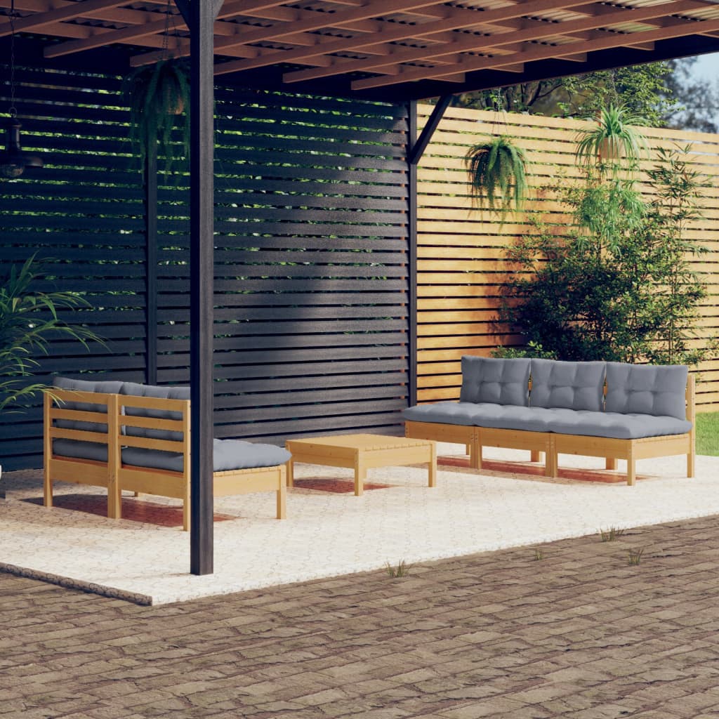 Set mobilier grădină cu perne gri, 6 piese, lemn de pin - Lando