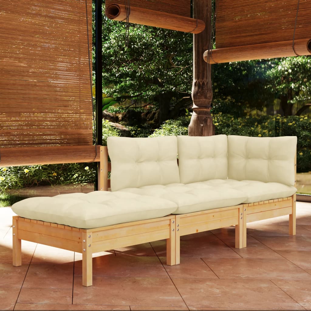 Set mobilier grădină cu perne crem, 3 piese, lemn masiv de pin - Lando