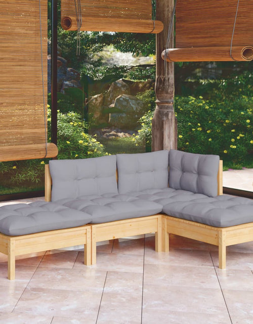 Încărcați imaginea în vizualizatorul Galerie, Set mobilier grădină cu perne gri, 4 piese, lemn masiv de pin - Lando
