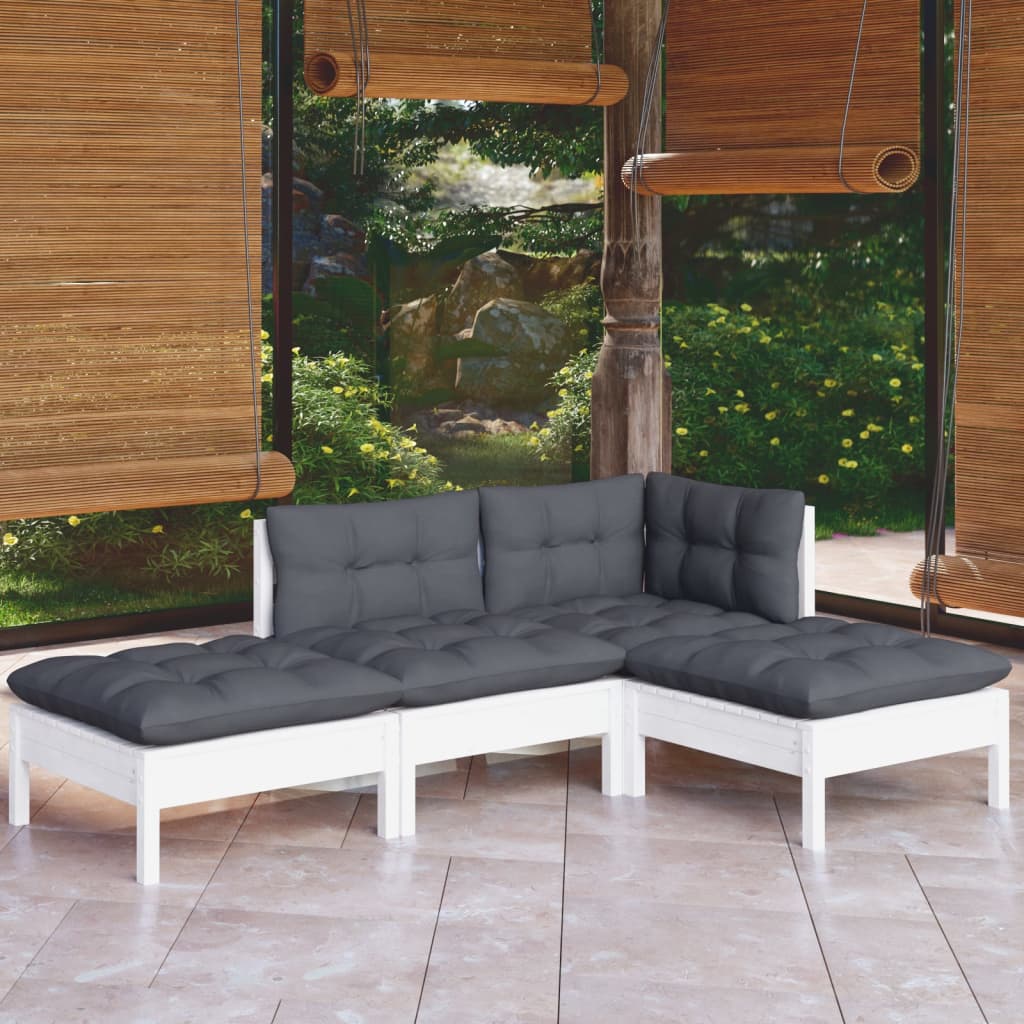 Set mobilier grădină cu perne, 4 piese, lemn masiv de pin - Lando