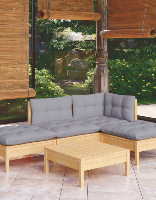 Încărcați imaginea în vizualizatorul Galerie, Set mobilier grădină cu perne gri, 5 piese, lemn masiv de pin - Lando
