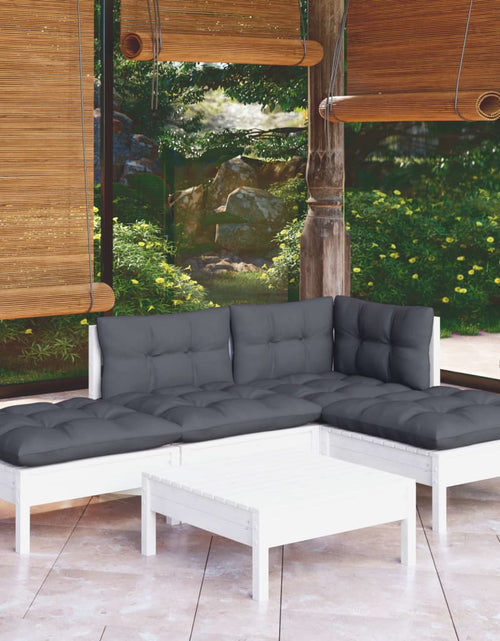 Încărcați imaginea în vizualizatorul Galerie, Set mobilier grădină cu perne, 5 piese, alb, lemn de pin - Lando

