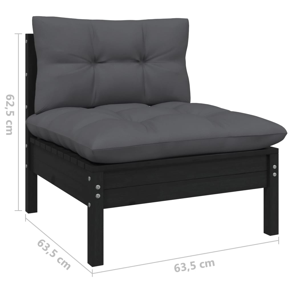 Set mobilier grădină cu perne, 4 piese, negru, lemn de pin - Lando