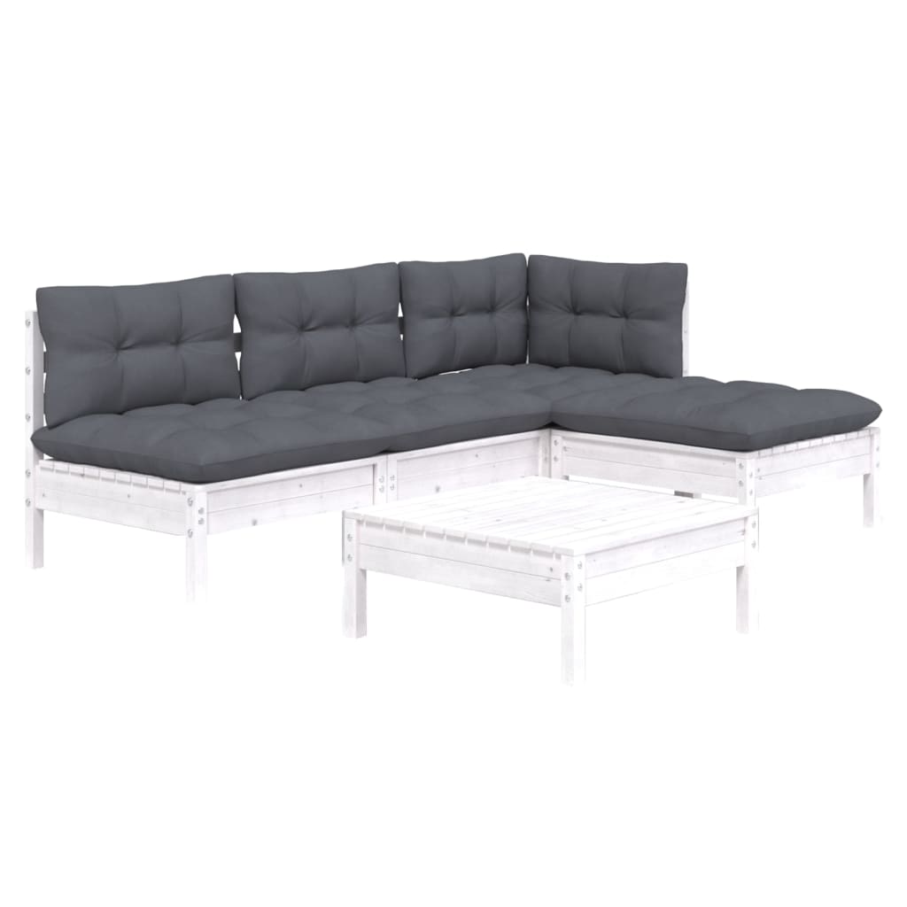 Set mobilier grădină cu perne, 5 piese, alb, lemn de pin - Lando