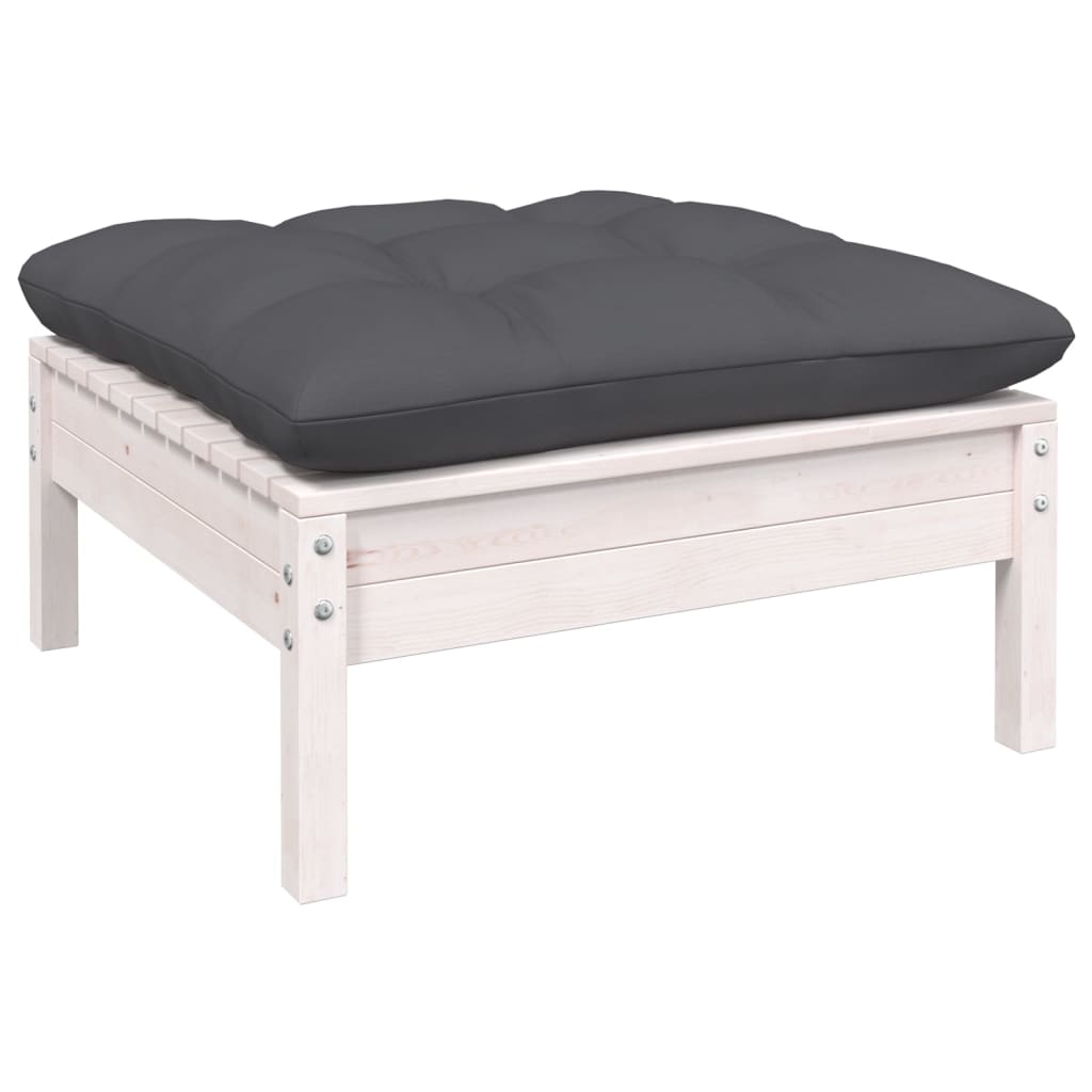 Set mobilier grădină cu perne, 5 piese, alb, lemn de pin - Lando
