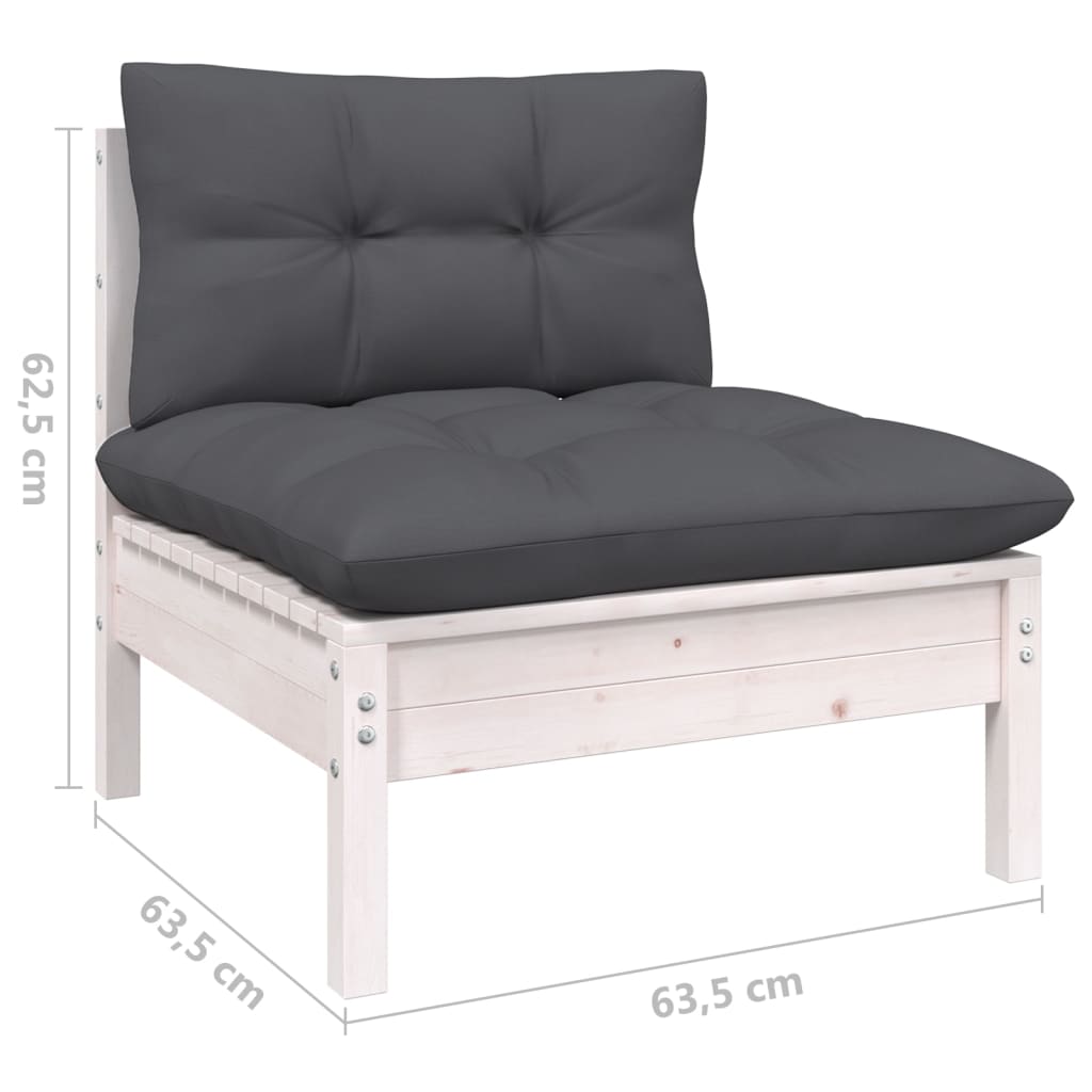 Set mobilier grădină cu perne, 5 piese, alb, lemn de pin - Lando