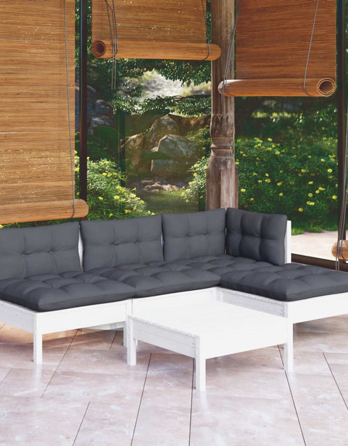 Загрузите изображение в средство просмотра галереи, Set mobilier grădină cu perne, 5 piese, alb, lemn de pin - Lando
