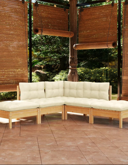 Încărcați imaginea în vizualizatorul Galerie, Set mobilier grădină cu perne crem, 5 piese, lemn de pin - Lando
