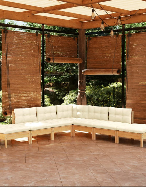 Încărcați imaginea în vizualizatorul Galerie, Set mobilier grădină cu perne crem, 7 piese, lemn de pin - Lando
