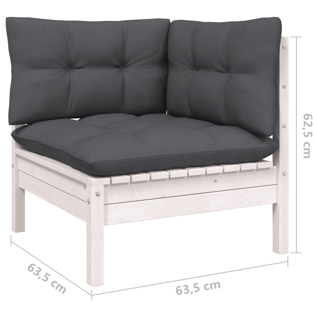 Set mobilier de grădină cu perne, 8 piese, alb, lemn de pin - Lando