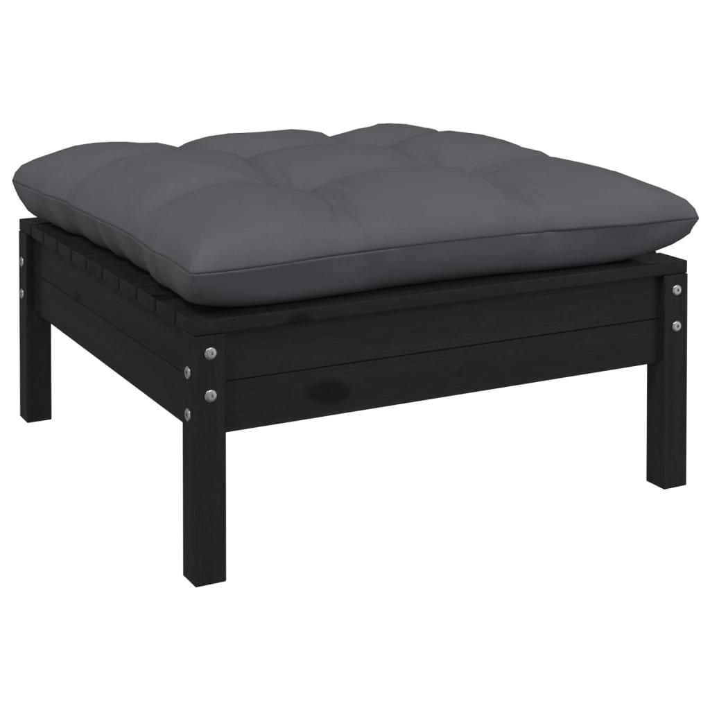 Set mobilier grădină cu perne, 8 piese, negru, lemn de pin - Lando