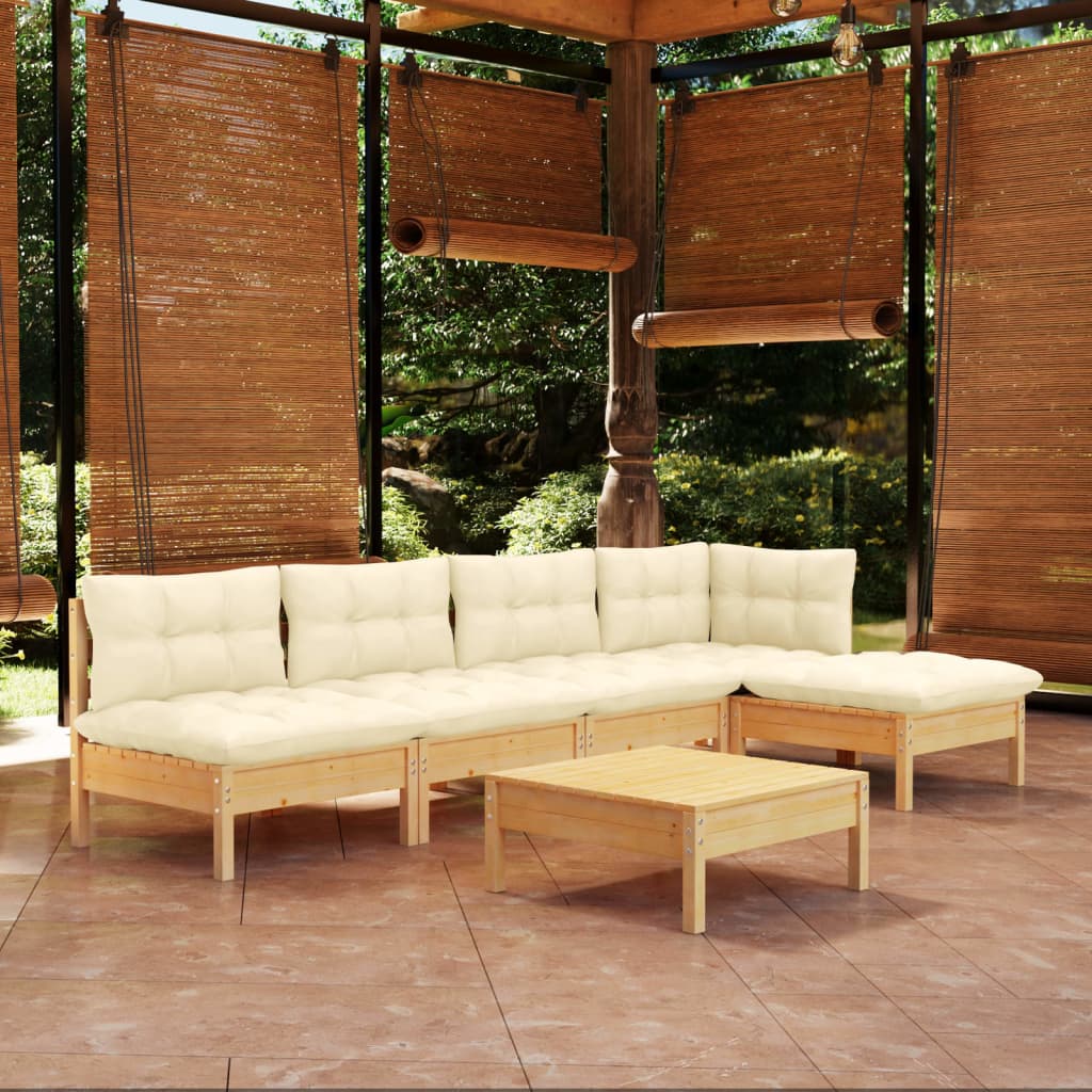 Set mobilier grădină cu perne crem, 6 piese, lemn de pin - Lando