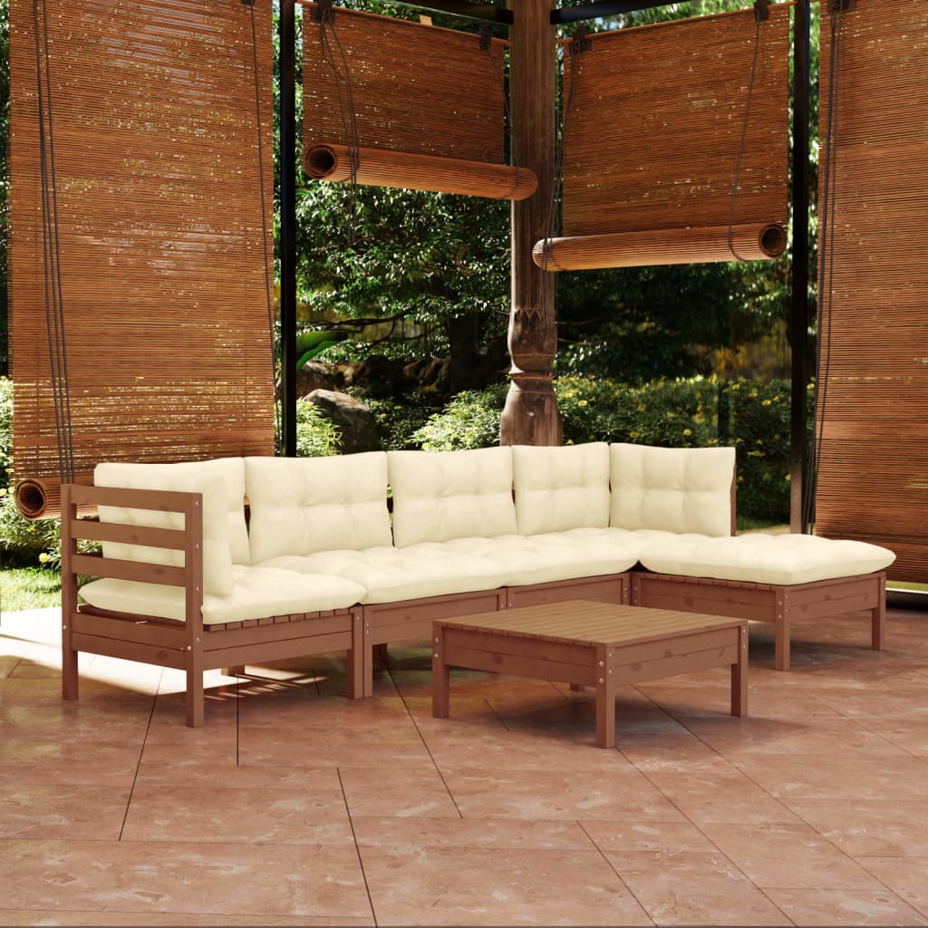 Set mobilier grădină cu perne, 6 piese, maro miere, lemn de pin - Lando