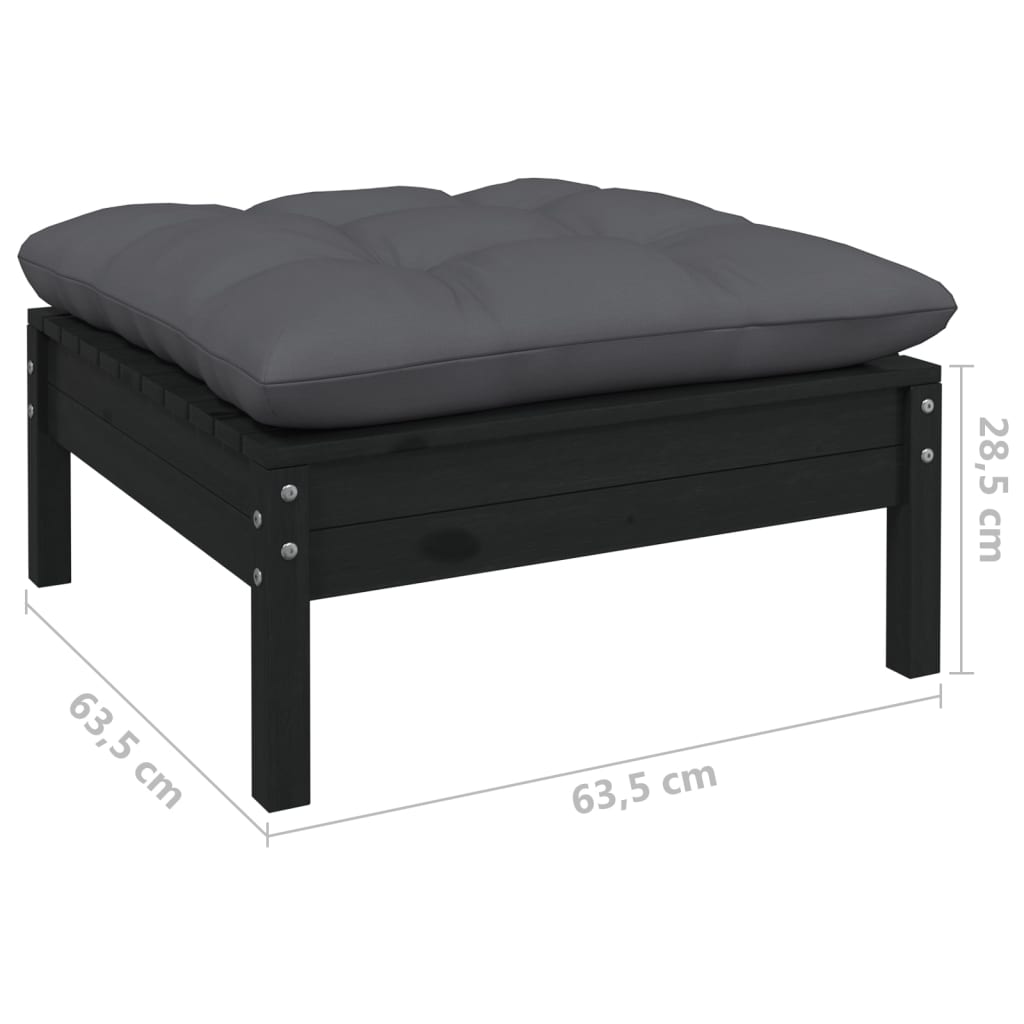 Set mobilier de grădină cu perne, 6 piese, negru, lemn de pin - Lando