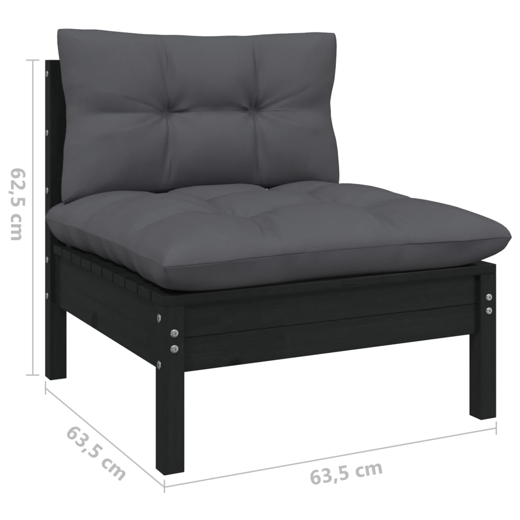 Set mobilier de grădină cu perne, 6 piese, negru, lemn de pin - Lando