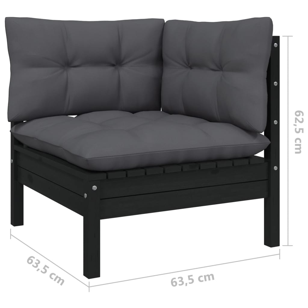 Set mobilier de grădină cu perne, 6 piese, negru, lemn de pin - Lando