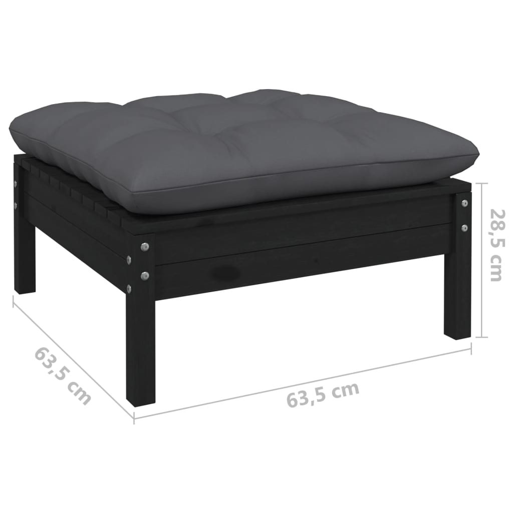 Set mobilier de grădină cu perne 8 piese negru lemn masiv pin - Lando