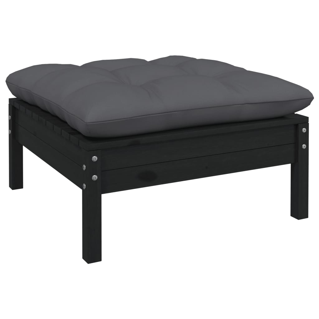 Set mobilier grădină cu perne, 9 piese, negru, lemn masiv pin - Lando