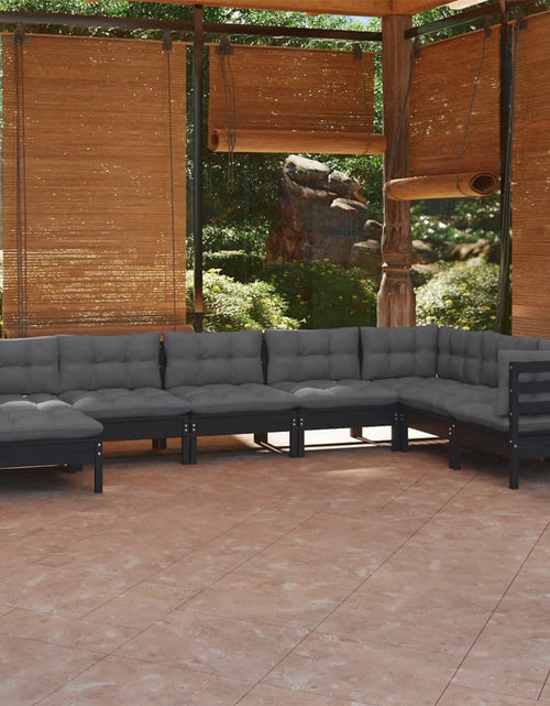 Загрузите изображение в средство просмотра галереи, Set mobilier de grădină cu perne 8 piese negru lemn masiv pin - Lando
