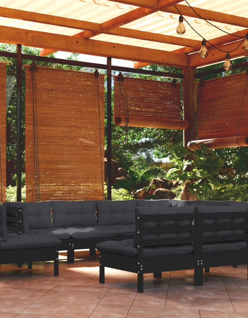 Încărcați imaginea în vizualizatorul Galerie, Set mobilier grădină cu perne, 9 piese, negru, lemn masiv pin - Lando
