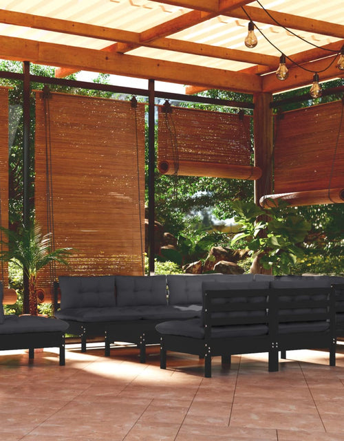 Încărcați imaginea în vizualizatorul Galerie, Set mobilier grădină cu perne, 11 piese, negru, lemn masiv pin - Lando
