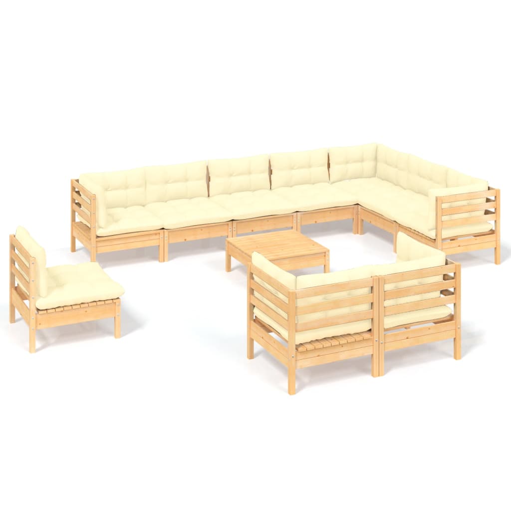 Set mobilier grădină cu perne crem, 11 piese, lemn masiv de pin - Lando