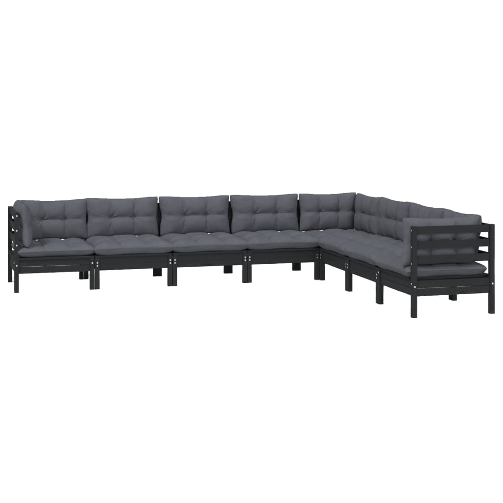 Set mobilier de grădină cu perne 8 piese negru lemn masiv pin - Lando