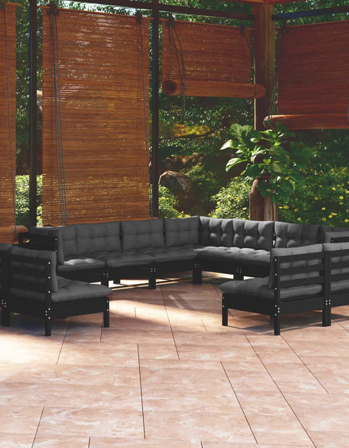 Încărcați imaginea în vizualizatorul Galerie, Set mobilier grădină cu perne, 11 piese, negru, lemn masiv pin - Lando
