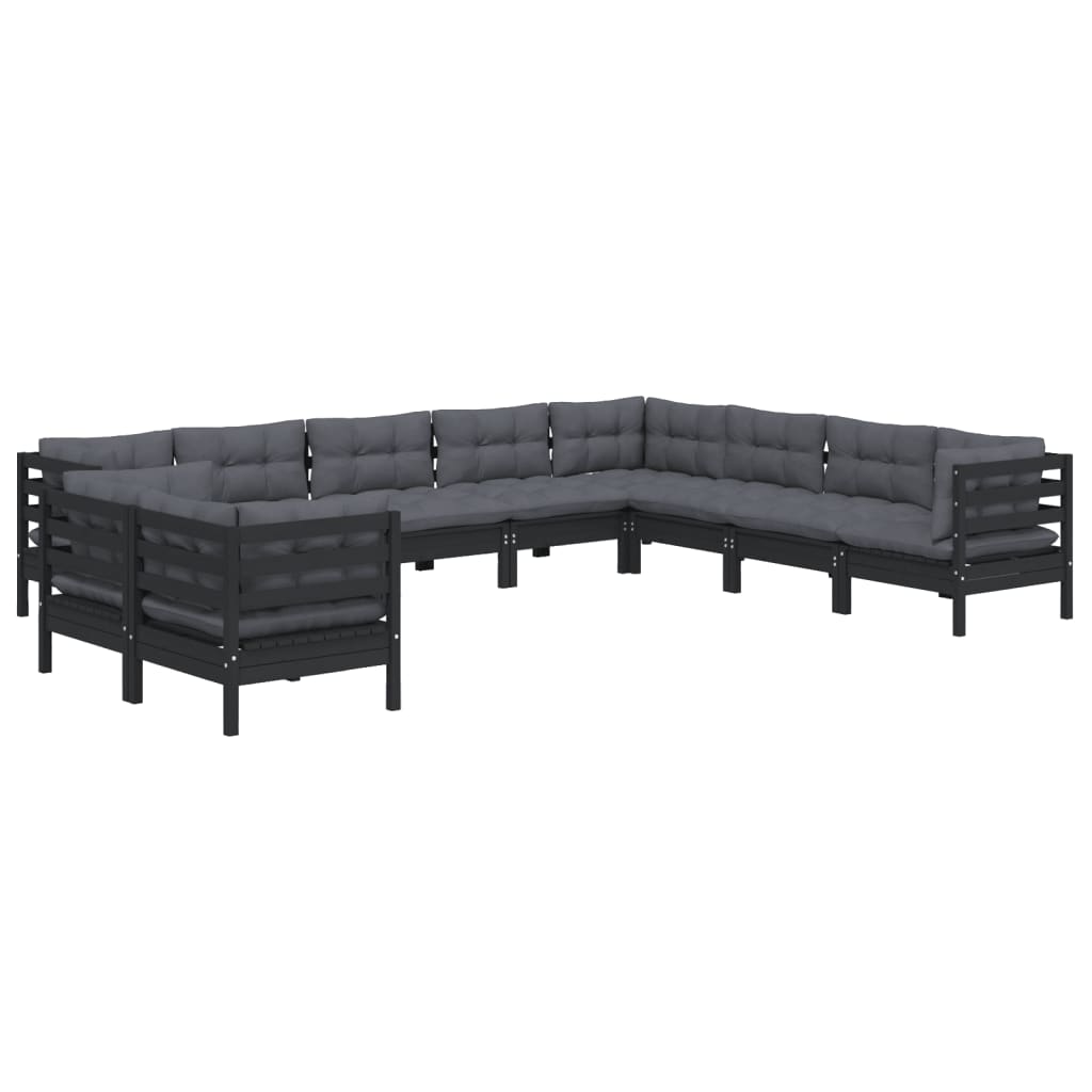 Set mobilier de grădină cu perne 10 piese negru lemn masiv pin - Lando