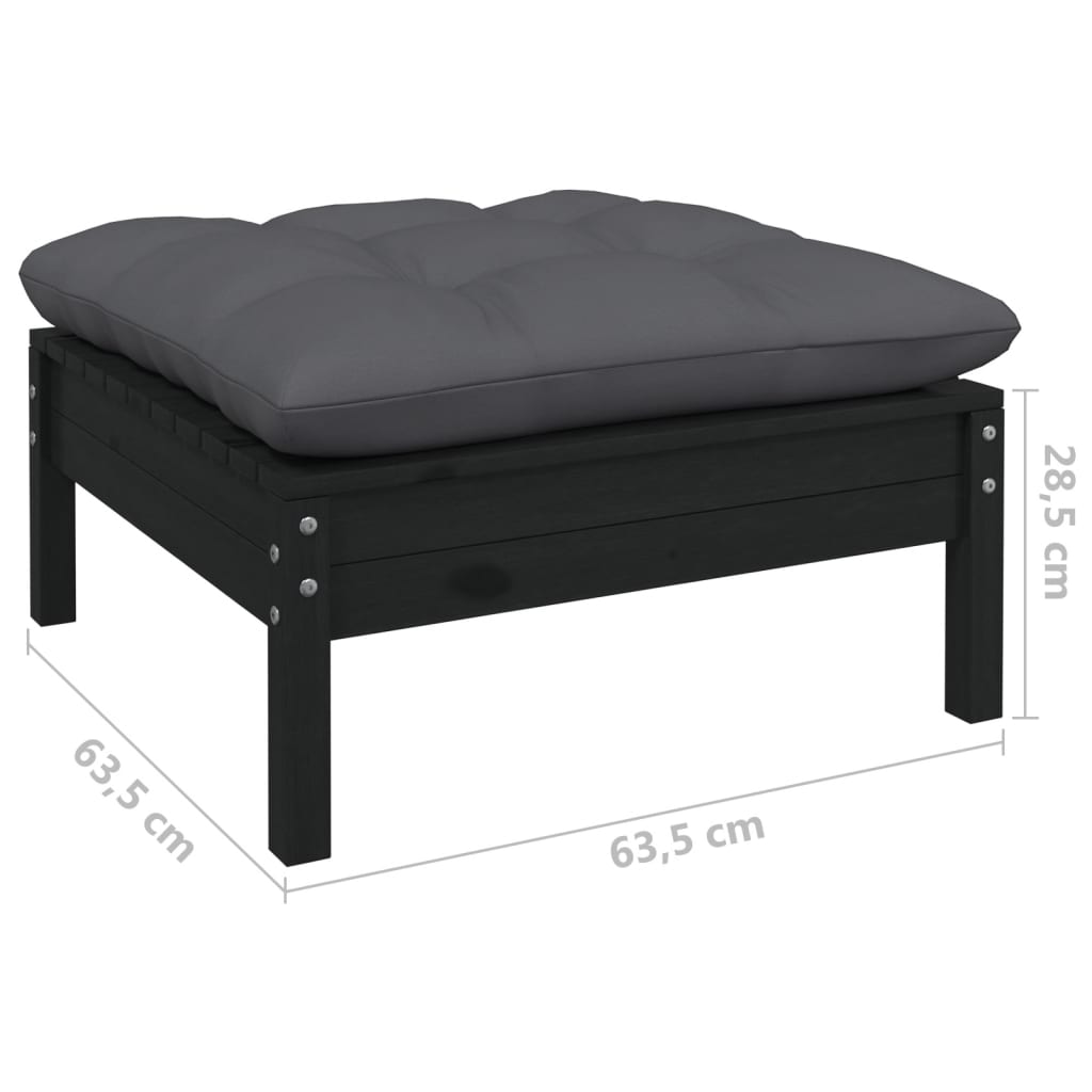 Set mobilier grădină cu perne, 11 piese, negru, lemn masiv pin - Lando