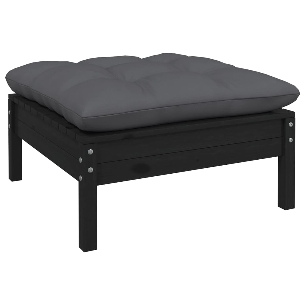 Set mobilier grădină cu perne, 13 piese, negru, lemn masiv pin - Lando