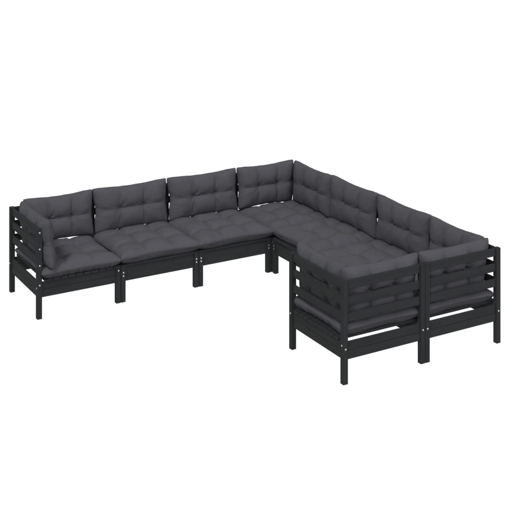 Set mobilier de grădină cu perne 8 piese negru lemn masiv pin - Lando