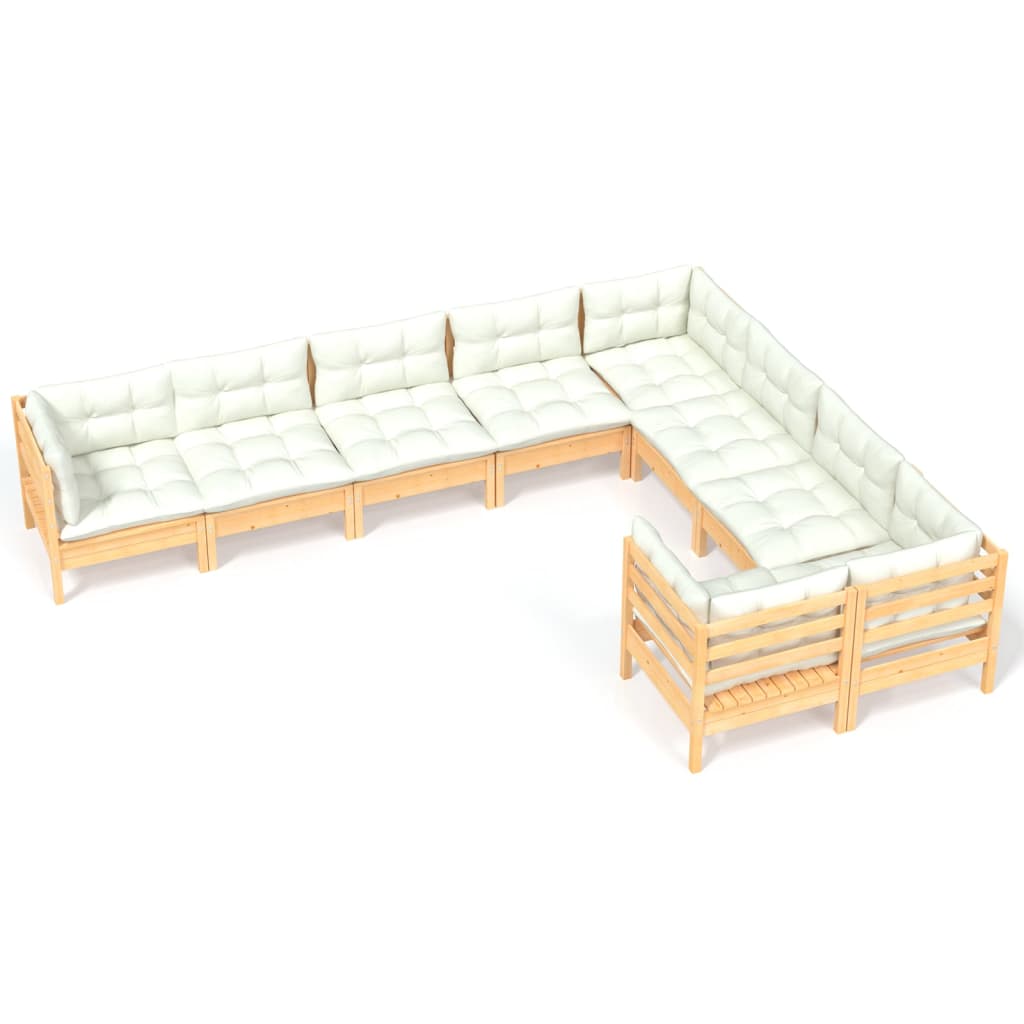 Set mobilier grădină cu perne, 9 piese, crem, lemn de pin - Lando