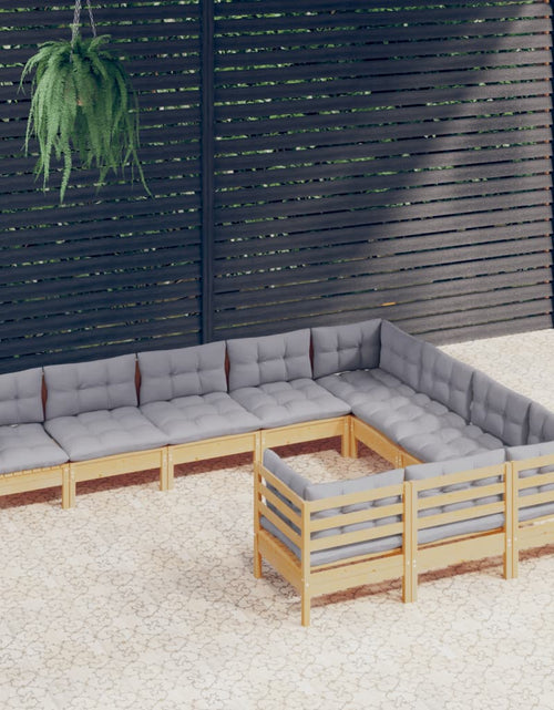 Încărcați imaginea în vizualizatorul Galerie, Set mobilier de grădină cu perne gri 10 piese lemn masiv de pin - Lando
