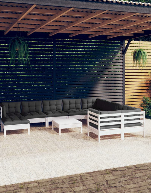 Încărcați imaginea în vizualizatorul Galerie, Set de șezlonguri de grădină cu perne 11 piese alb lemn de pin - Lando
