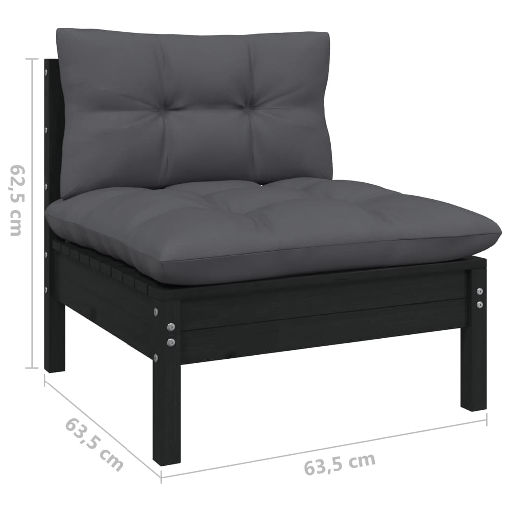 Set mobilier grădină cu perne, 12 piese, negru, lemn de pin - Lando