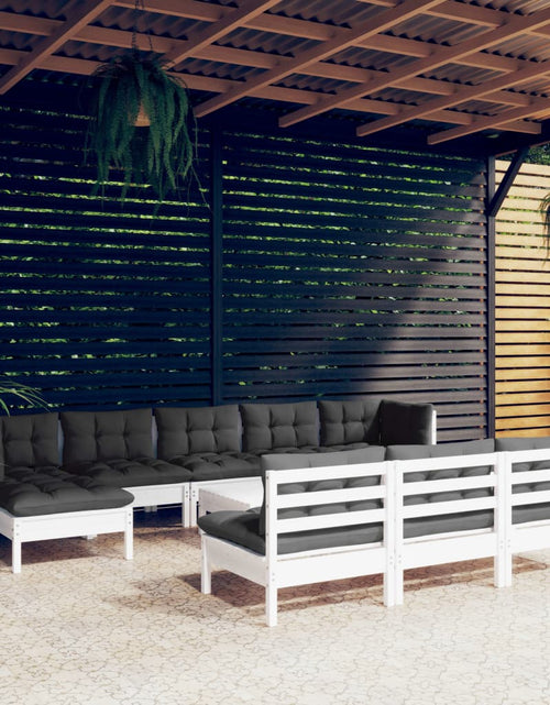 Încărcați imaginea în vizualizatorul Galerie, Set de șezlonguri de grădină cu perne 11 piese alb lemn de pin - Lando

