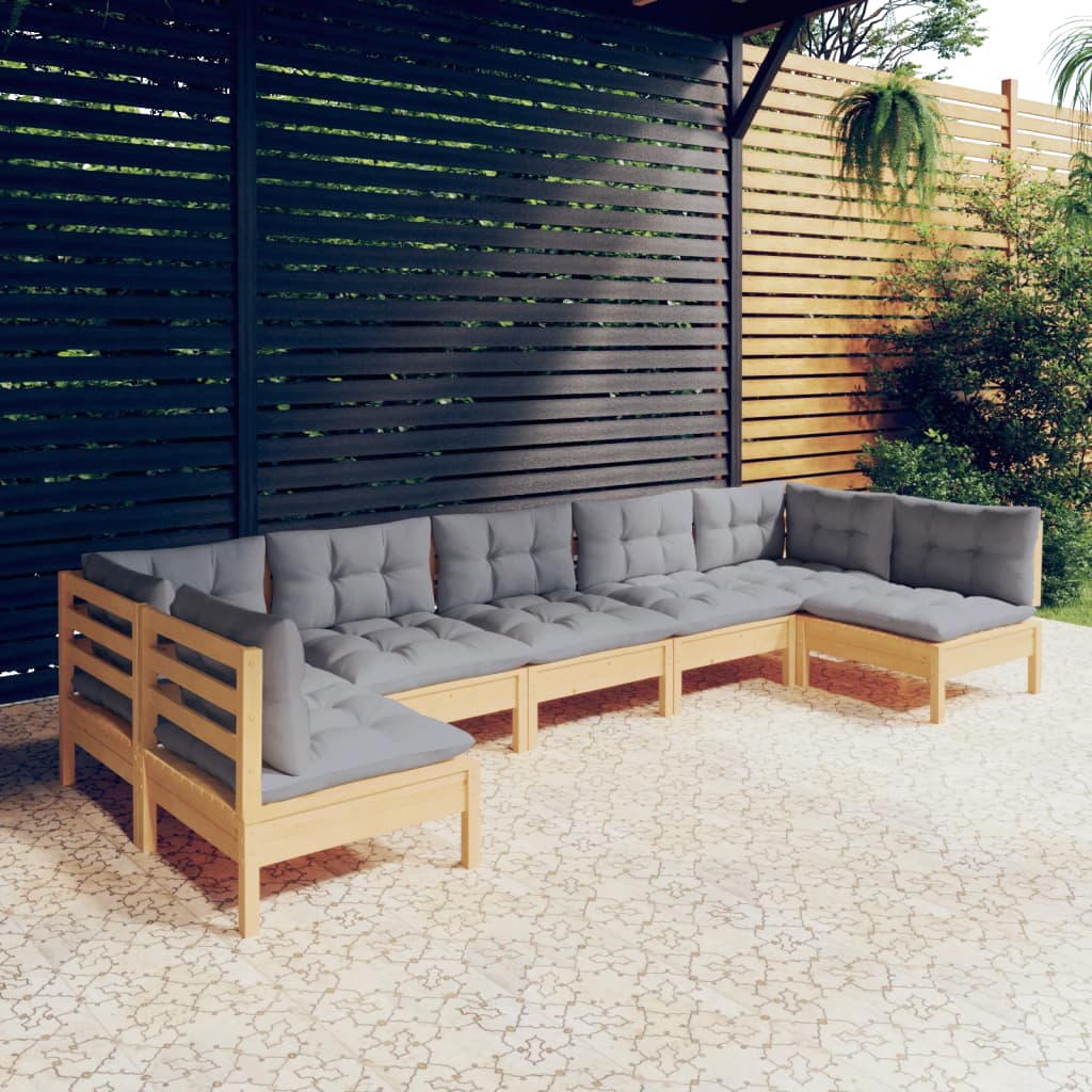 Set mobilier grădină cu perne gri, 7 piese, lemn masiv de pin - Lando