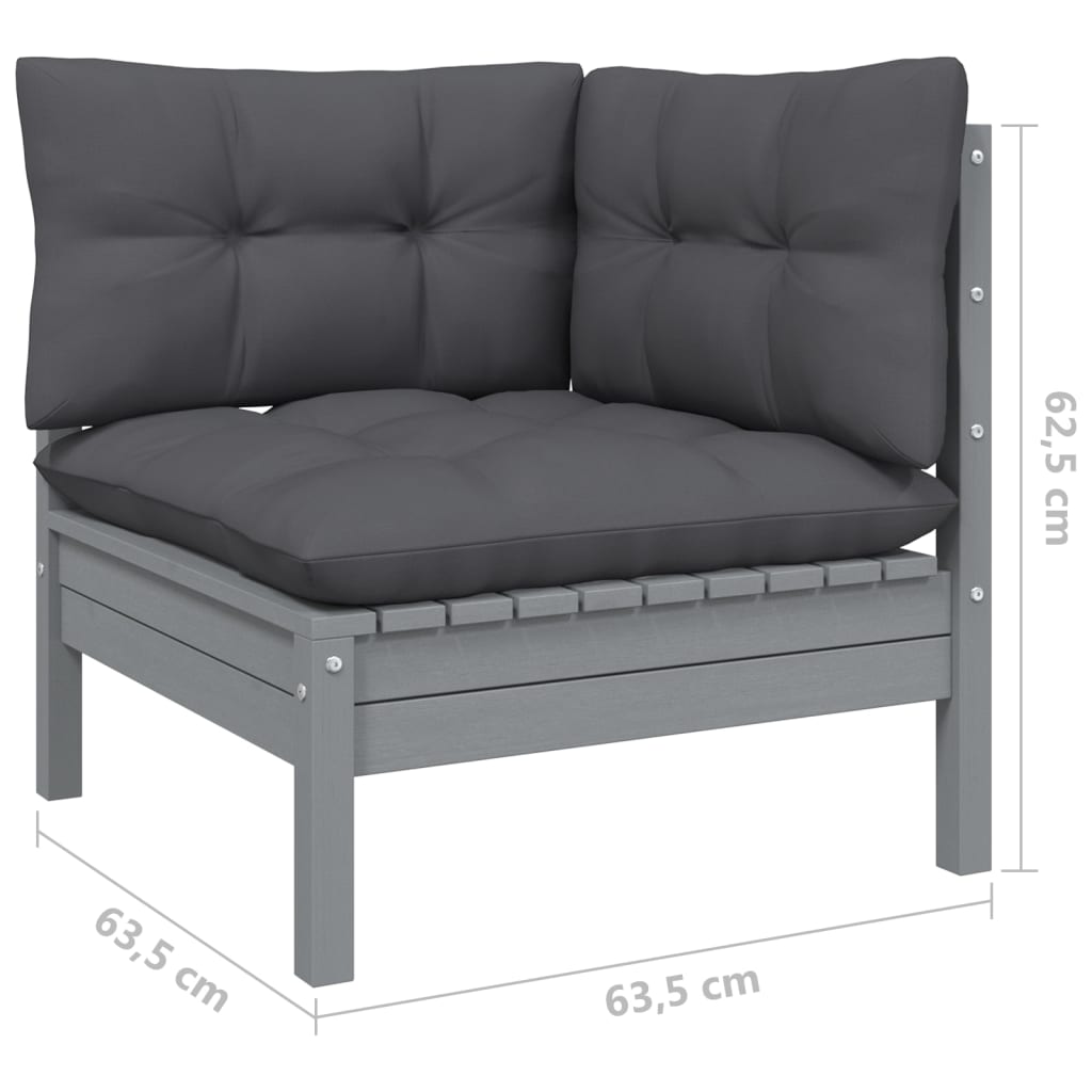 Set mobilier grădină cu perne, 9 piese, negru, lemn masiv pin - Lando