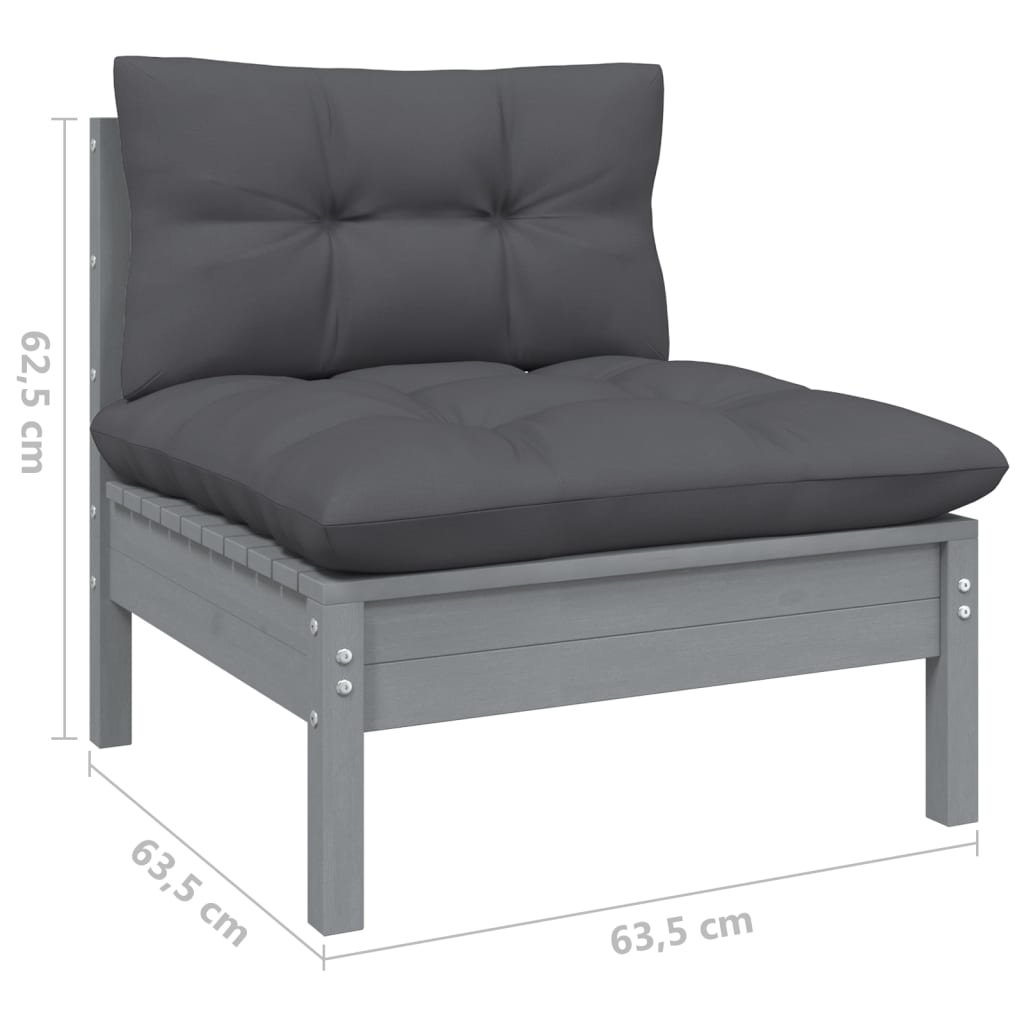 Set mobilier grădină cu perne, 9 piese, negru, lemn masiv pin - Lando