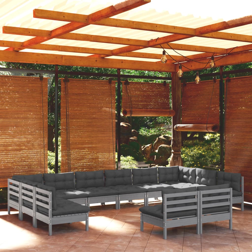 Set mobilier relaxare de grădină & perne 12 piese gri lemn pin - Lando