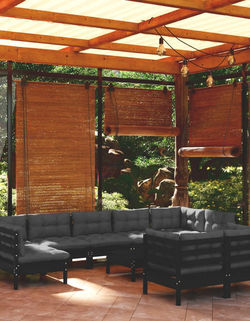 Загрузите изображение в средство просмотра галереи, Set mobilier de grădină cu perne 10 piese negru lemn masiv pin - Lando
