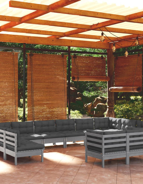 Încărcați imaginea în vizualizatorul Galerie, Set mobilier relaxare de grădină &amp; perne 12 piese gri lemn pin - Lando
